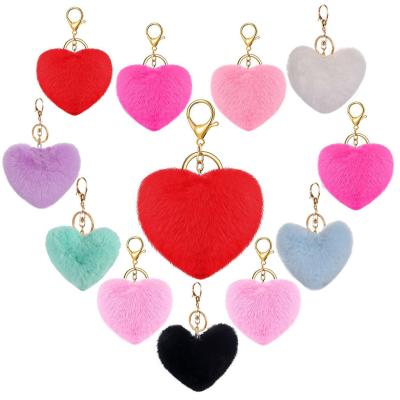 China FDSSN Have RTS 10000 Styles Designs Keychains Heart Fur Pompom Ball Keychains Key Chain With Fluffy Rabbit Fur Puff Balls Pom Pom Bag Pompoms Key Rings For Girls Women for sale