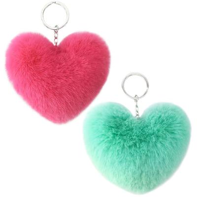 China FDSSN Have Keychain Balls Pom Pom Keychains Wholesale Soft Faux Fur Ball Pompoms Keychains Designs RTS 10000 Styles Fur Love Heart Keychain Fluffy Heart Shaped Pompom for sale