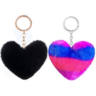 China FDSSN Have Diameter 10cm Gold Fluffy Bulk Heart Shaped Ring Pom Pom Fur Mini Furry Keychain Ball Pom Poms Wholesale Silver Keyring RTS 10000 Styles Designs Keychains for sale