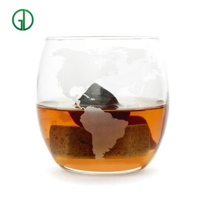 China 2021 Amazon Earth Map Printing Whiskey Mug Map Wine Glass Viable Hot Selling Handmade Frosted Glass Mug for sale