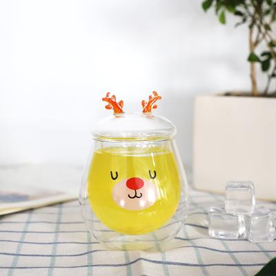 China Viable Unique Handmade Juice Milk Double Wall Design Yogurt Glass Cup for sale