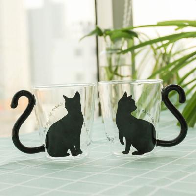 China Viable Hot Sale Reusable Cute Cat Drinking Coffee Cup Custom Glass Mug With Handle for sale