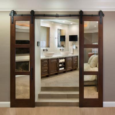 China Sliding Customize Soundproof Wood Interior Living Room Glass Sliding Barn Doors for sale