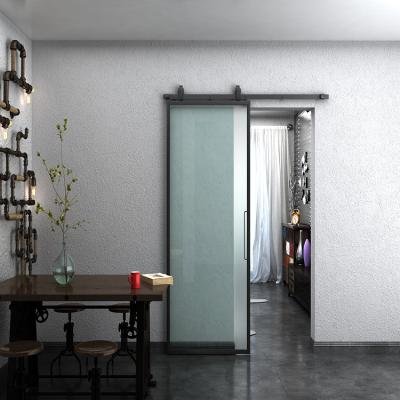 China Solid Wood Metal Door Sliding Interior Steel Barn Door With Glass for sale