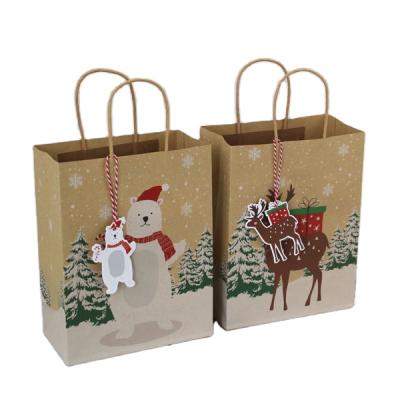 China Gift Bag Holiday Season Party Favor Favor Treats Bags Goodie Gift Wrap Ornament Brown Kraft Paper Bag Rustic Christmas for sale