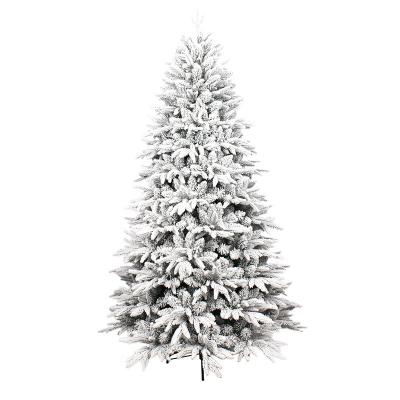 China Christmas Day Assembled Holiday White Snowfall Artificial Christmas Tree With LED Lights for sale