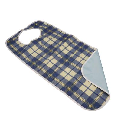 China Waterproof 100% Cotton Plaid Printing Washable Reusable Flannel Adult Bib With Waterproof Vinyl Backing for sale