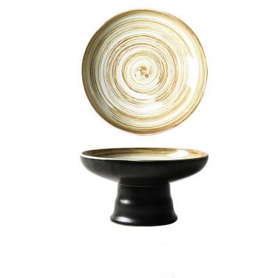 China Sustainable Round Novelty Tableware Pottery Charger Rustic Dinner Stoneware Dish For Restaurant Home Hotel For Fruit for sale