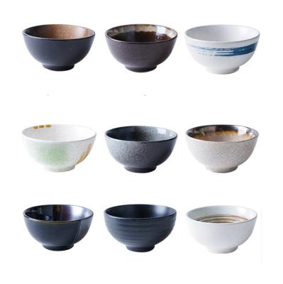 China Antique Used Home Durable 4.5 Inch Small Japanese Style Ceramic Porcelain Soup Round Rice Bowl for sale