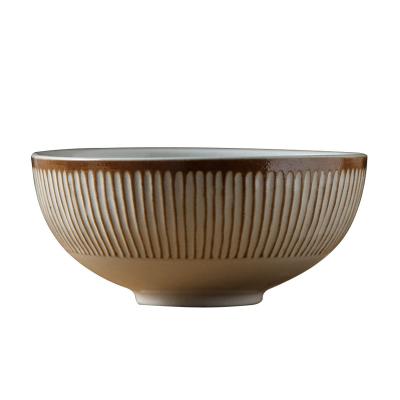 China Stored pottery hand raw paint and creatively scratches Japanese style tableware tureen rice noodle fruit salad ceramic bowl for sale