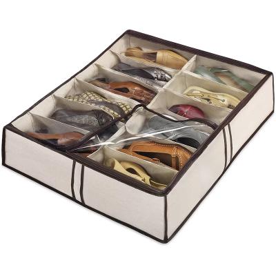 China Sustainable Nonwoven Fabric Underbed Shoe Dust Bag Storage Organizer With PVC Clear Window for sale