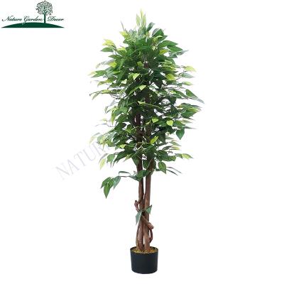 China Small real touch lush fake ficus tree for living room decoration artificial banyan plant green bonsai ficus for sale