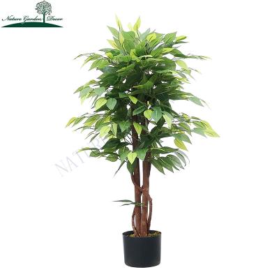 China Real Touch Mini Fake Potted Banyan Green Leaves Plants Home Decor Artificial Ficus Bonsai Plants for sale