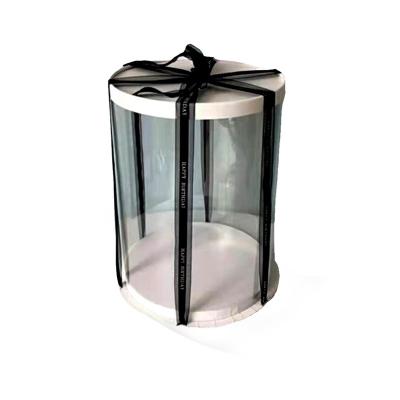 China Recyclable Food Grade Round Transparent PET Plastic Clear Cake Cylinder Box10 Inches Four Layers 32*32*46 for sale