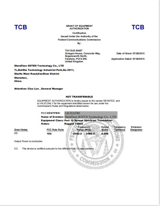 FCC - Shenzhen Soten Technology Company Limited