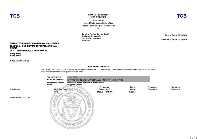 FCC - Shenzhen Soten Technology Company Limited
