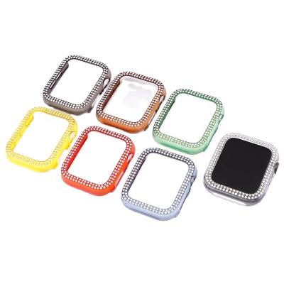 China Durable New Products Wholesale Diamond Watch Protective Case Fit 44mm High 40mm Clear PC Double Row For Apple Watch Iwatch 6 for sale