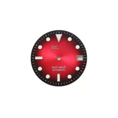 China Fanshion RTS Mod Watch Parts 28.5mm Day C3 Calendar Window SKX007 Luminous Red Watch Dial Fit For SKX NH35A NH36 Movement for sale