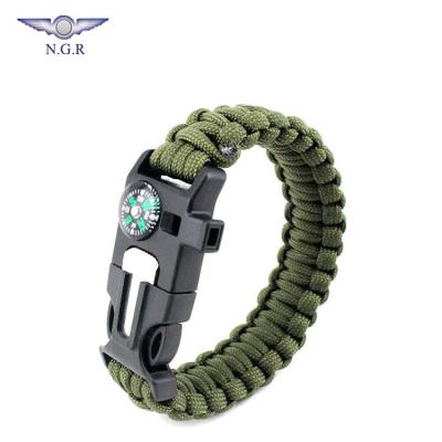 China Hot Selling 550 Muti-function Factory Survival Wristband with Compass Flint Fire Starter Whistle and Tactical Gear for Outdoor Survival for sale