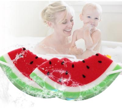 China EXFOLIATING 2021 HotSale Cute Baby Sponge Bath Sponge Fruit Lovely Body Sweep Soft Exfoliating Watermelon Bathing Scrubber Kids Bath Sponges for sale