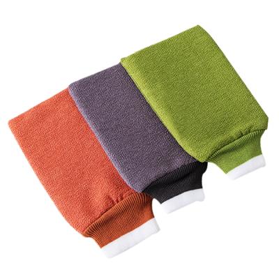 China EXFOLIATE 2020 Best Exfoliating Skin Spa Bath Scrubs Bathing Glove Double Use Shower 3pcs Thick Body Scrubber For Men&Women for sale