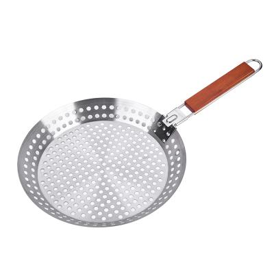 China Durable Easily Cleaned Ourdoor Barbecue Stainless Steel Stove BBQ Grill Pan With Wood Handle for sale