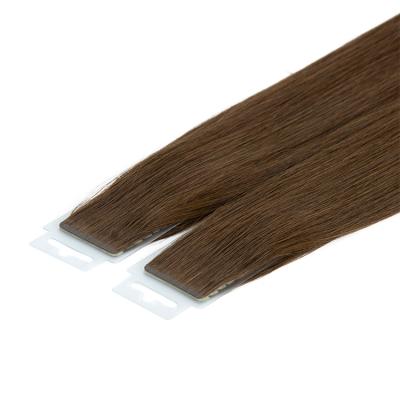 China Natural Raw Indian Hair Natural Wave Cuticle Aligned Straight Drawn Dark Brown Virgin Hair Color Double Tape Hair Extensions for sale