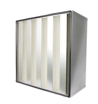 China H12/H13 V Bank Air Filter Galvanized Frame Mini Pleated Hepa Filter for sale