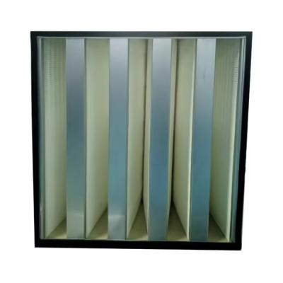 China Industrial V Bank Air Filter Big Airflow Galvanized Frame Box Type HEPA Filter H14 for sale