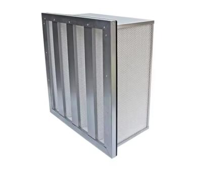 China H13 H14 Mini Pleat Reusable Air Filter Flanged Type Compact V-Bank Galvanized for sale