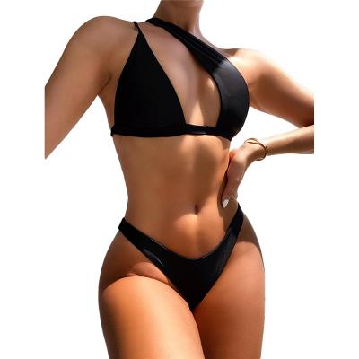 China Bikini One Shoulder Swimwear Designers Breathable Two Piece Swimsuit Set Black Swimsuits For Women for sale