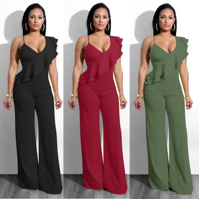 China Anti-wrinkle summer women's sexy off-the-shoulder ruffle side overalls new in Europe and America sleeveless ruched overalls for sale