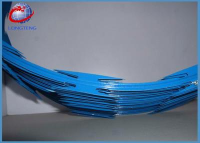 China PVC Coated Blue Razor Concertina Wire 450mm Coil Diameter On Fence For Security for sale