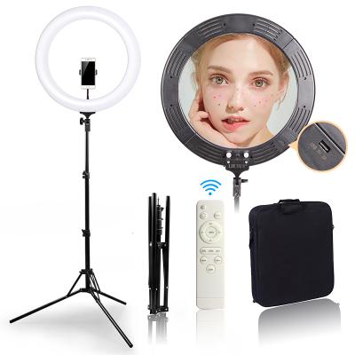 China 18 inch led ring lamp photo stdio video ring light with stand and beauty selfie makeup youtube light remote control round 3000-5000K for sale