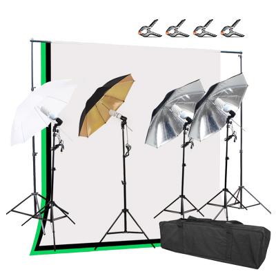 China Photo Studio Lighting Muslin Backdrops Stand Photography Studio Light Kit with Reflective Umbrella Kit and E27 Lamp Socket for sale