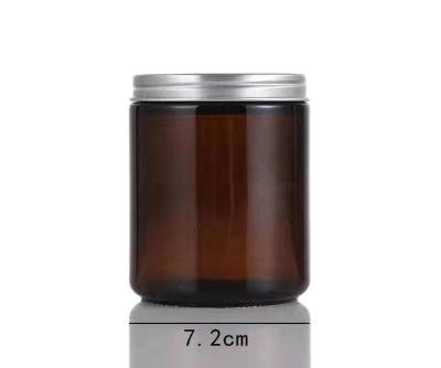 China Eco-freindly Hot Selling Wide Mouth 8oz Amber Straight Side Round Glass Jar With Black Lids for sale