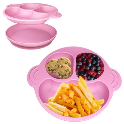 China Wholesale Eco-Friendly Monkey Toddler Feeding Divided Bowl Kids Baby Christmas Silicone Dinner Dish Set for sale