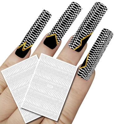 China Fashionable Hot Selling Snakeskin Nail Stickers 12 Color With Back Gule Nail Decals For Girl for sale