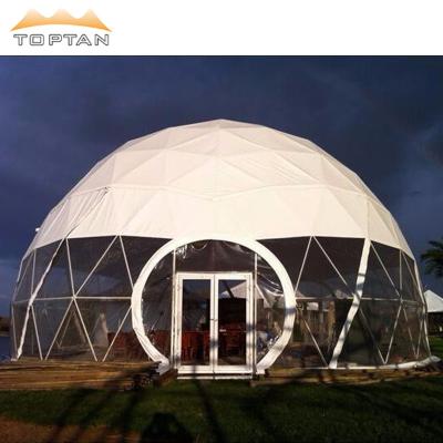 China UV resistant luxury bestseller large10m diameter geodesic dome glamping trade show tent with toilet and exhibition for outdoor for sale