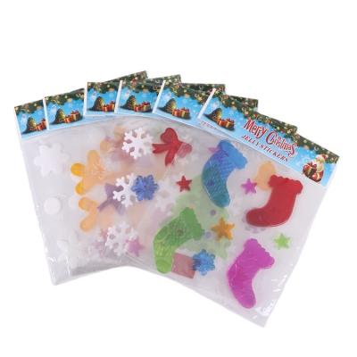 China China Custom Design Decorative Frost Jelly Adhesive Stocking Christmas Tree Stained Glass Door Stickers for sale