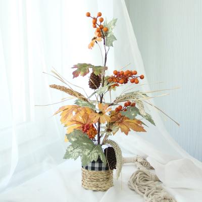 China Silk autumn artificial flowers advertising display flower pot wheat fruit simulation flowers for sale