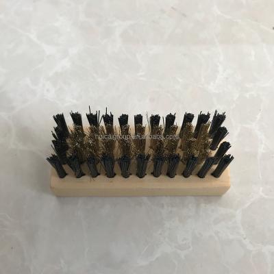 China Easy Clean Square Wood Handle Copper Wire And PP Wire Shoe Brush for sale