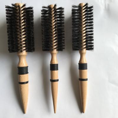 China Nondisposable Professional Black Barrel Mane Boar Bristle Round Wooden Hog ​​Style Hair Brush Rolling Factory for sale