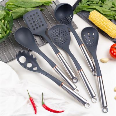 China OEM Sustainable Silicone Kitchen Nonstick Nylon Utensils Set Kitchen Accessories Stainless Steel Utensil Set for sale