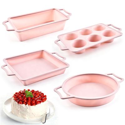 China Sturdy Handle Cupcake Stick Silicone Muffin Non Dishwasher Safe Safe Cake Trays Tins Pan Silicone Molds BPA Bakeware for sale