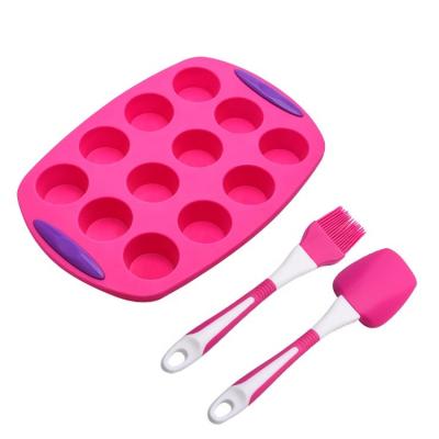 China 100% BPA Food Grade Cupcake Mold Silicone Non-Stick Bakeware Tray Dishwasher Safe Non-Stick Silicone Spatula Brush Muffin Pans Sets Viable for sale