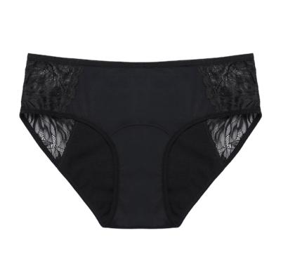 China 4 Layers Antibacterial High Absorbency Period Panties For Women Sexy Black Lace Mid Waist Menstrual Underwear for sale