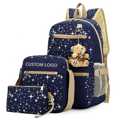 China Wholesale New Design 3pcs Waterproof Custom Durable Canvas Kids Cheap Soft School Bags Sets for sale