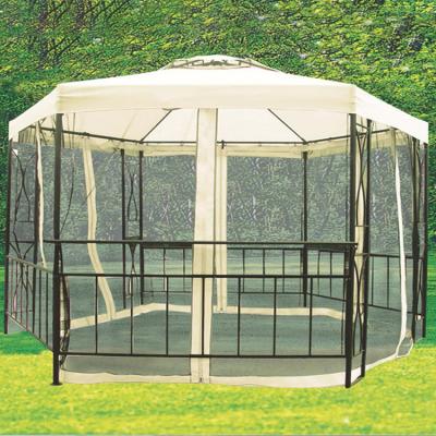 China Wholesale Custom Hexagonal Top 2021 Outdoor Leisure Double Outside Gazebo Garden Mosquito Manufacture Pavilion Bar Counter Gazebo With Side for sale