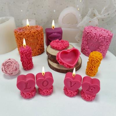 China 2022 Viable Valentine's Gift DIY 3D Flower Cake Mold, Love Heart Rose Flower Candle Silicone Mold for sale